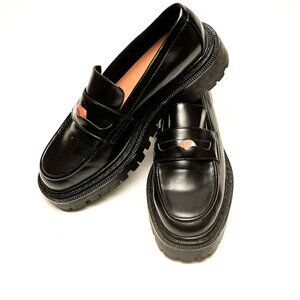 H&M Unisex Black Chunky Preppy Platform Loafers, (woman's Size 8)